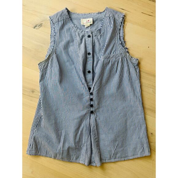 Women's Pinstripe Blouse Size Small/6 Sleeveless Summer Unique Statement Style - Picture 2 of 9